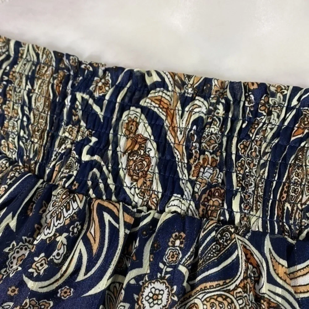 Lulu’s Always Right Navy Blue Multi Print Off-The-Shoulder Dress Small AD5